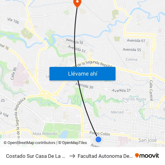 Costado Sur Casa De La Virgen, San Bosco San José to Facultad Autonoma De Ciencias Odontológicas map