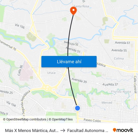 Más X Menos Mántica, Autopista General Cañas San José to Facultad Autonoma De Ciencias Odontológicas map