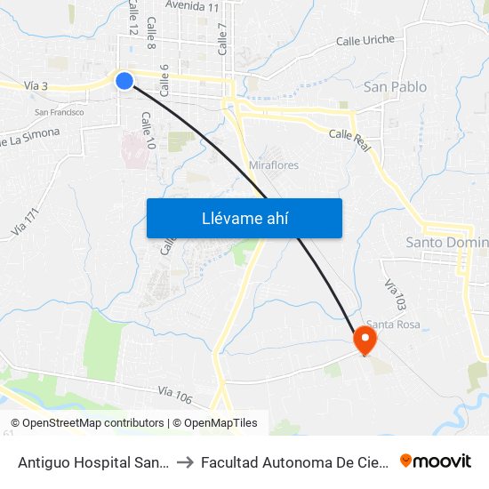 Antiguo Hospital San Vicente De Paul to Facultad Autonoma De Ciencias Odontológicas map