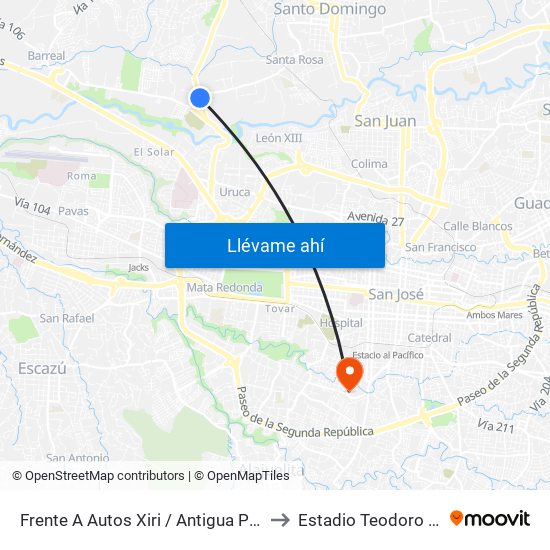 Frente A Autos Xiri / Antigua Peugeot, La Valencia Heredia to Estadio Teodoro Picado Michalski map