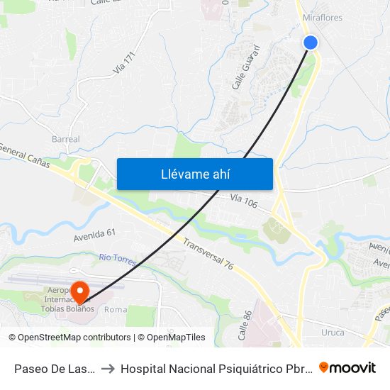 Paseo De Las Flores, Heredia to Hospital Nacional Psiquiátrico Pbro. Manuel Antonio Chapuí Y Torres map