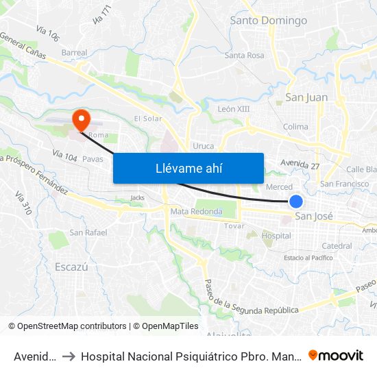 Avenida 5, 12 to Hospital Nacional Psiquiátrico Pbro. Manuel Antonio Chapuí Y Torres map