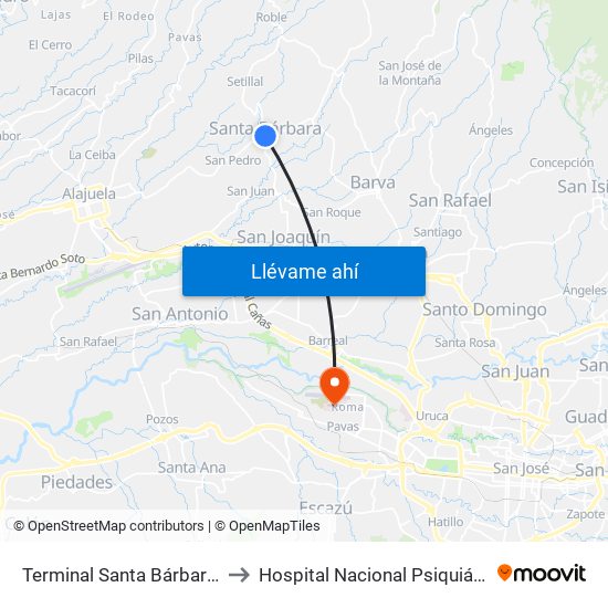 Terminal Santa Bárbara, Costado Sur Parque Santa Bárbara to Hospital Nacional Psiquiátrico Pbro. Manuel Antonio Chapuí Y Torres map