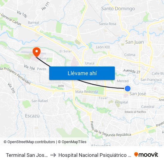 Terminal San José, Frente A Avalúos Ins to Hospital Nacional Psiquiátrico Pbro. Manuel Antonio Chapuí Y Torres map