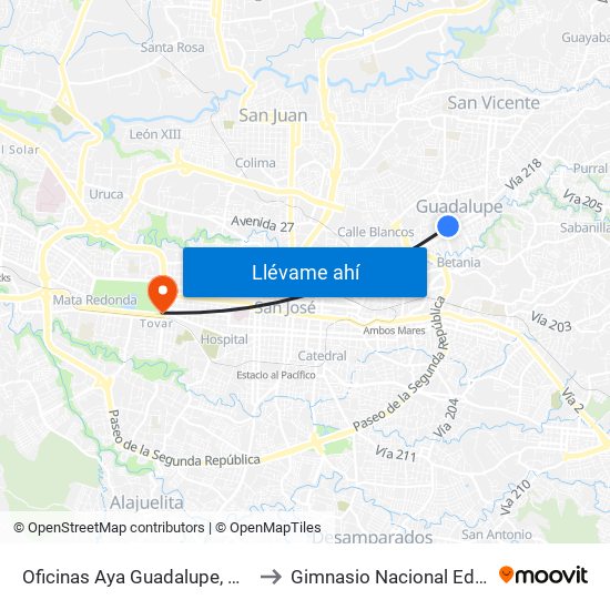 Oficinas Aya Guadalupe, Goicoechea to Gimnasio Nacional Eddy Cortés map