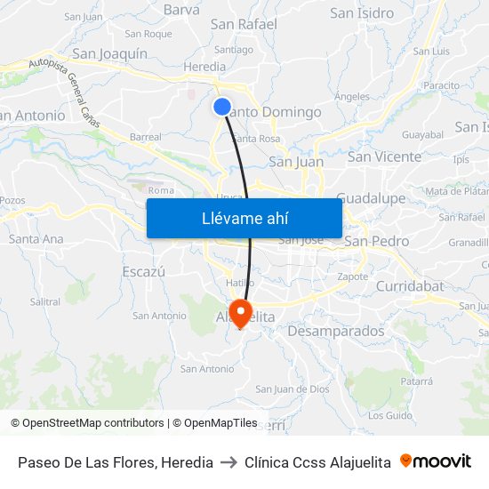 Paseo De Las Flores, Heredia to Clínica Ccss Alajuelita map