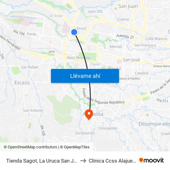 Tienda Sagot, La Uruca San José to Clínica Ccss Alajuelita map