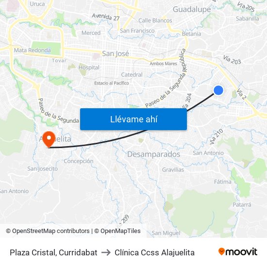 Plaza Cristal, Curridabat to Clínica Ccss Alajuelita map