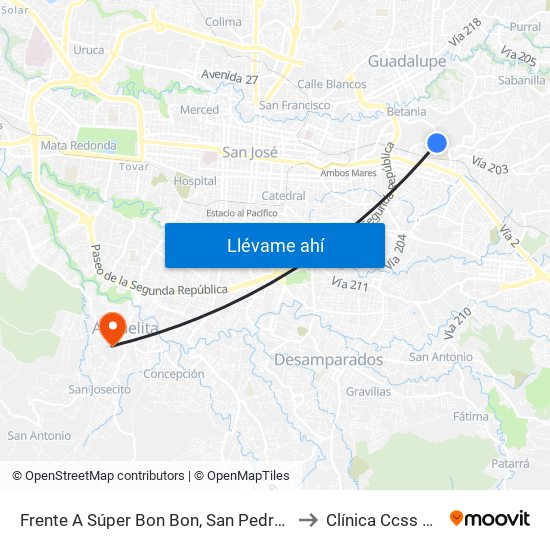 Frente A Súper Bon Bon, San Pedro Montes De Oca to Clínica Ccss Alajuelita map