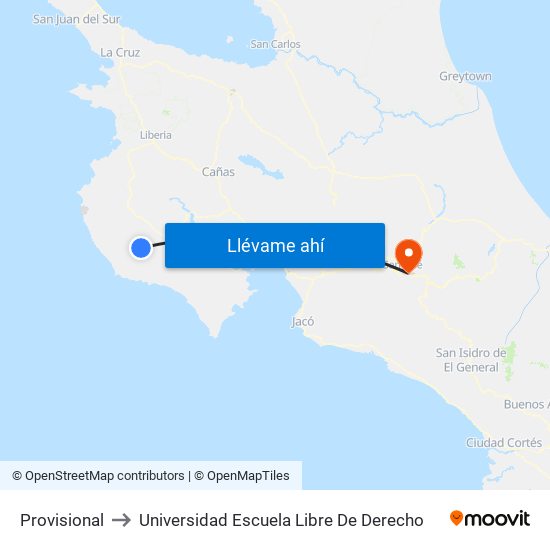 Provisional to Universidad Escuela Libre De Derecho map