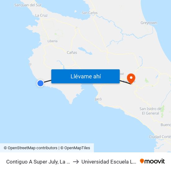 Contiguo A Super July, La Esperanza Nicoya to Universidad Escuela Libre De Derecho map