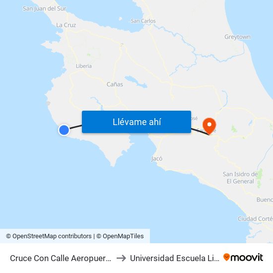 Cruce Con Calle Aeropuerto, Nosara Nicoya to Universidad Escuela Libre De Derecho map