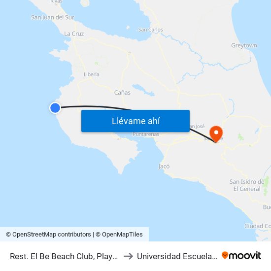 Rest. El Be Beach Club, Playa Tamarindo Santa Cruz to Universidad Escuela Libre De Derecho map