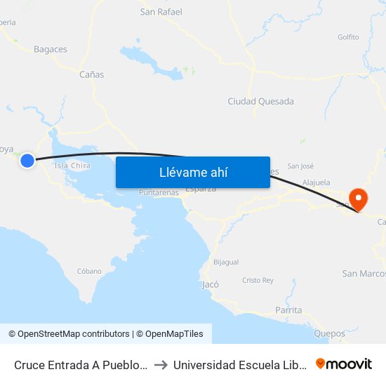 Cruce Entrada A Pueblo Viejo, Nicoya to Universidad Escuela Libre De Derecho map