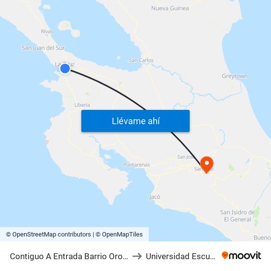 Contiguo A Entrada Barrio Orosí, Interamericana Norte La Cruz to Universidad Escuela Libre De Derecho map