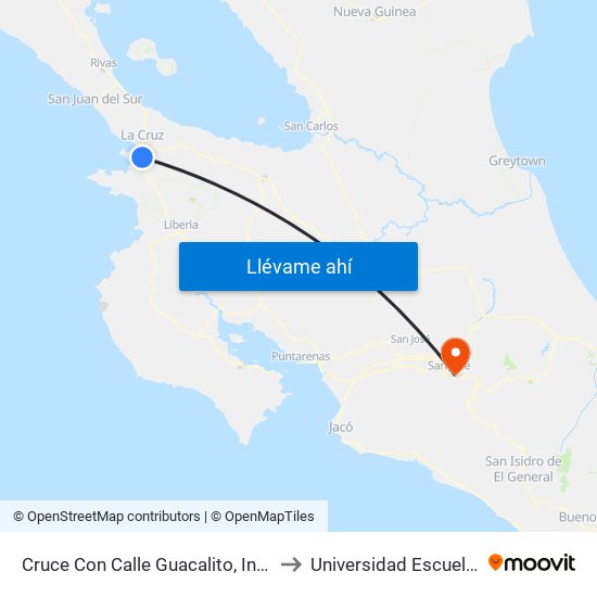 Cruce Con Calle Guacalito, Interamericana Norte La Cruz to Universidad Escuela Libre De Derecho map