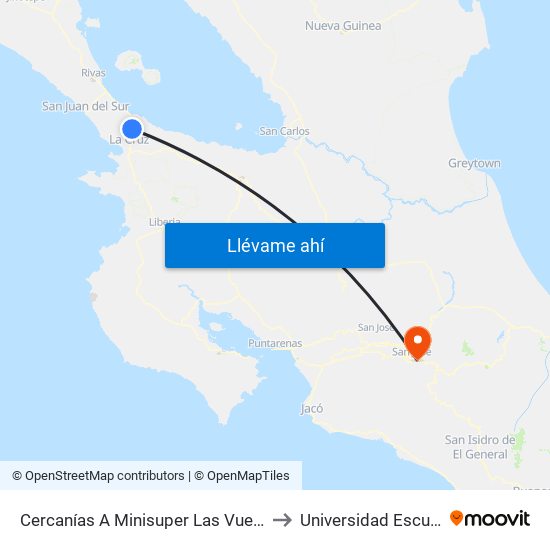 Cercanías A Minisuper Las Vueltas, Interamericana Norte La Cruz to Universidad Escuela Libre De Derecho map