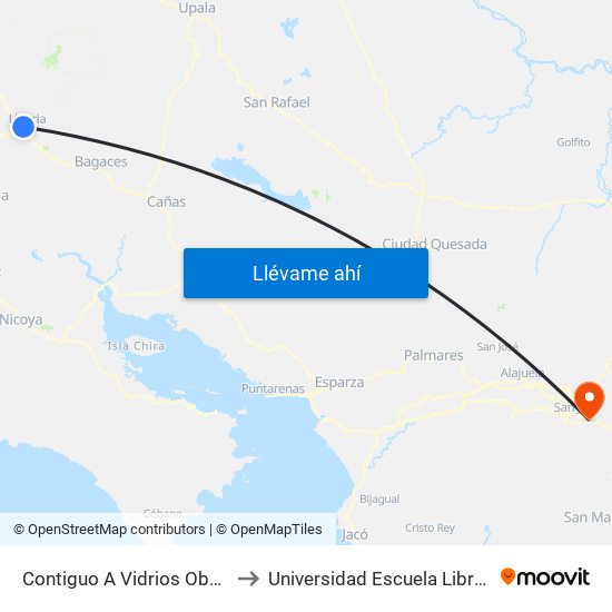 Contiguo A Vidrios Obando, Liberia to Universidad Escuela Libre De Derecho map