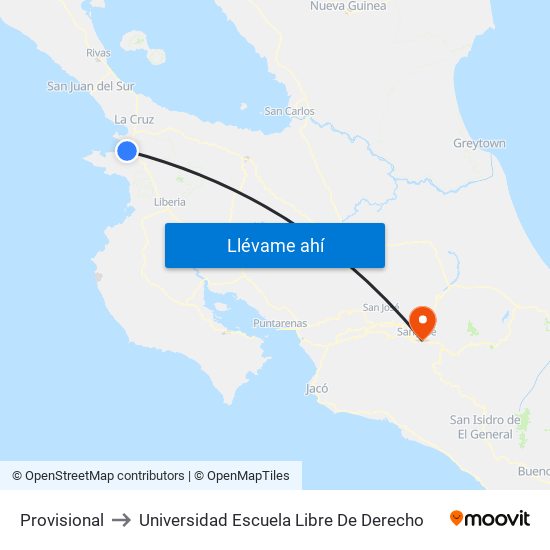 Provisional to Universidad Escuela Libre De Derecho map