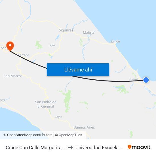 Cruce Con Calle Margarita, Cocles Talamanca to Universidad Escuela Libre De Derecho map