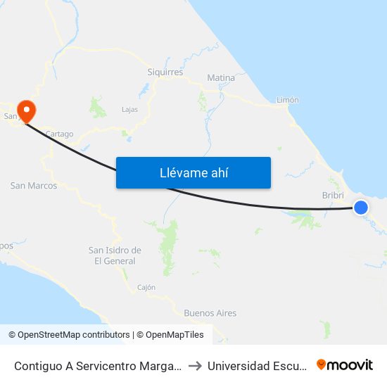 Contiguo A Servicentro Margarita, Corredor Caribe Talamanca to Universidad Escuela Libre De Derecho map