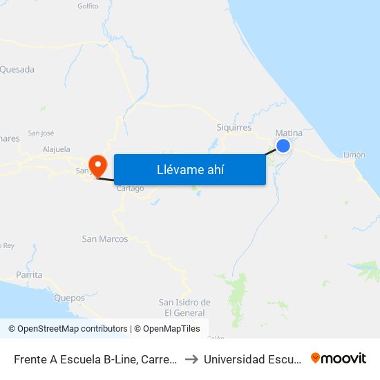 Frente A Escuela B-Line, Carretera José Joaquín Trejos Matina to Universidad Escuela Libre De Derecho map