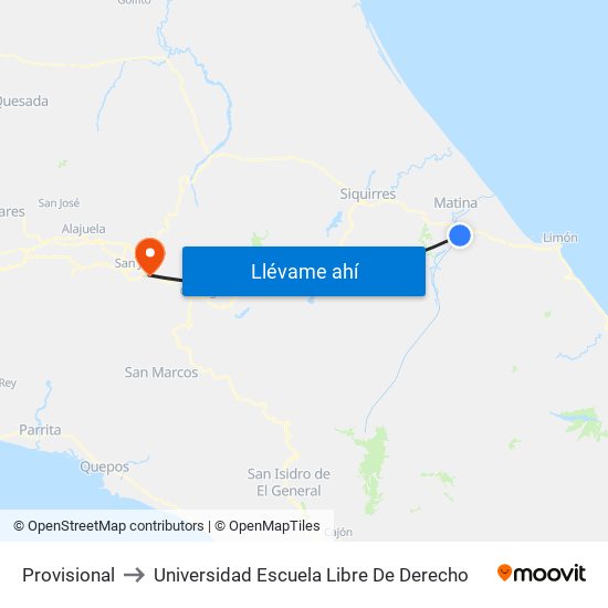 Provisional to Universidad Escuela Libre De Derecho map