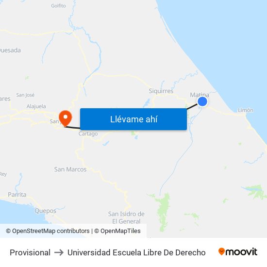 Provisional to Universidad Escuela Libre De Derecho map