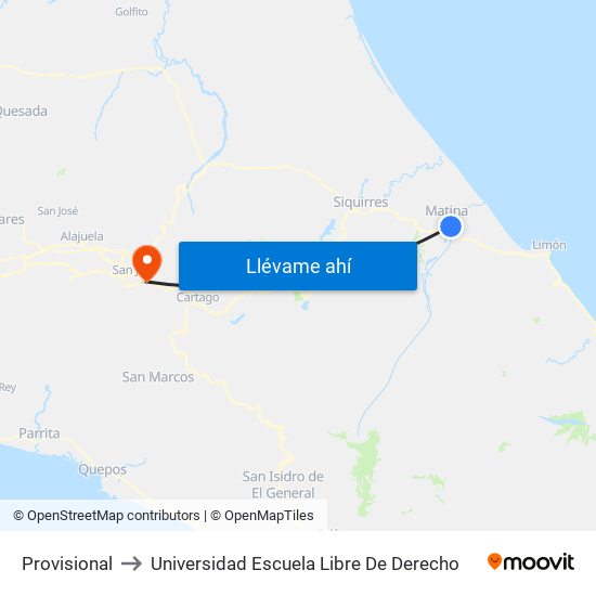 Provisional to Universidad Escuela Libre De Derecho map