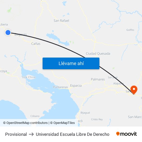 Provisional to Universidad Escuela Libre De Derecho map