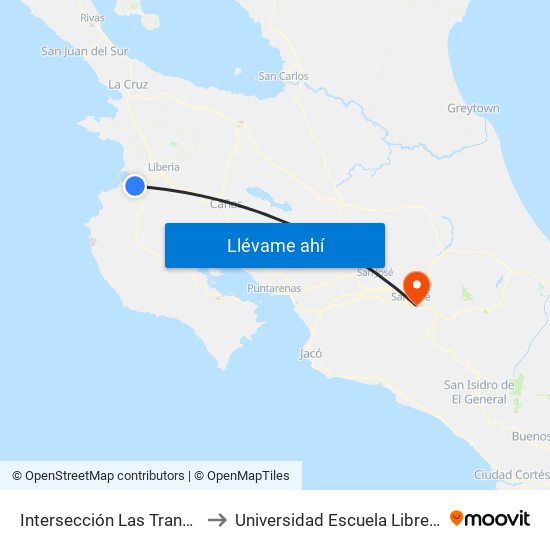 Intersección Las Trancas, Liberia to Universidad Escuela Libre De Derecho map