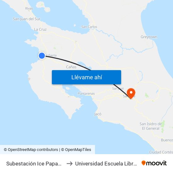 Subestación Ice Papagayo, Liberia to Universidad Escuela Libre De Derecho map