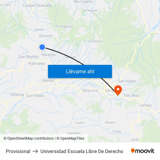 Provisional to Universidad Escuela Libre De Derecho map