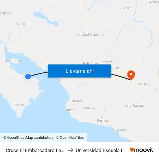 Cruce El Embarcadero Lepanto, Puntarenas to Universidad Escuela Libre De Derecho map