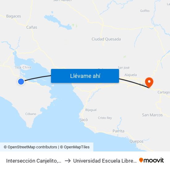 Intersección Canjelito, Nandayure to Universidad Escuela Libre De Derecho map