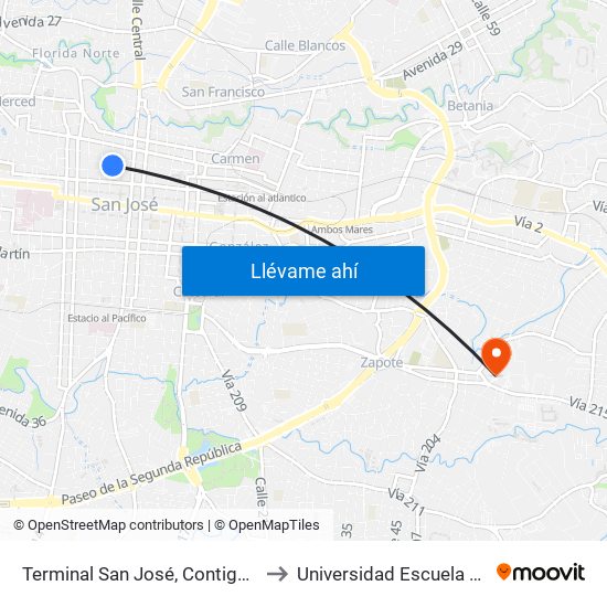 Terminal San José, Contiguo A Tienda Maracay to Universidad Escuela Libre De Derecho map