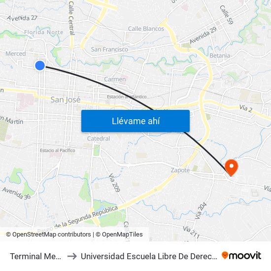 Terminal Mepe to Universidad Escuela Libre De Derecho map