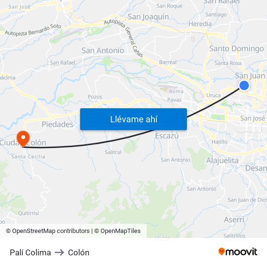 Palí Colima to Colón map