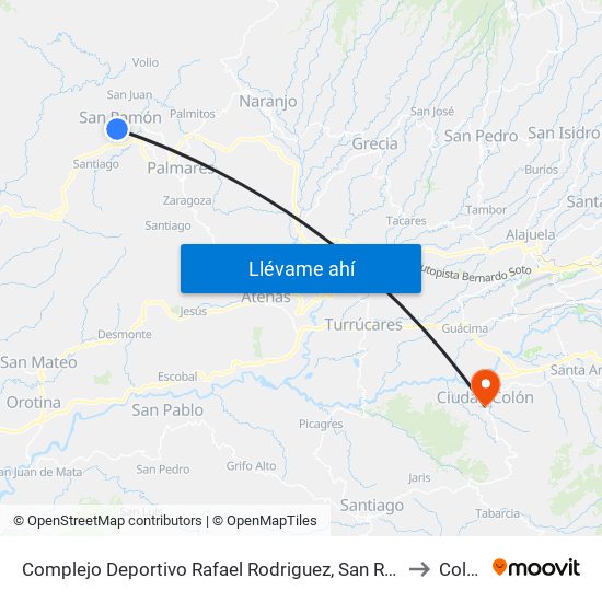 Complejo Deportivo Rafael Rodriguez, San Ramón to Colón map