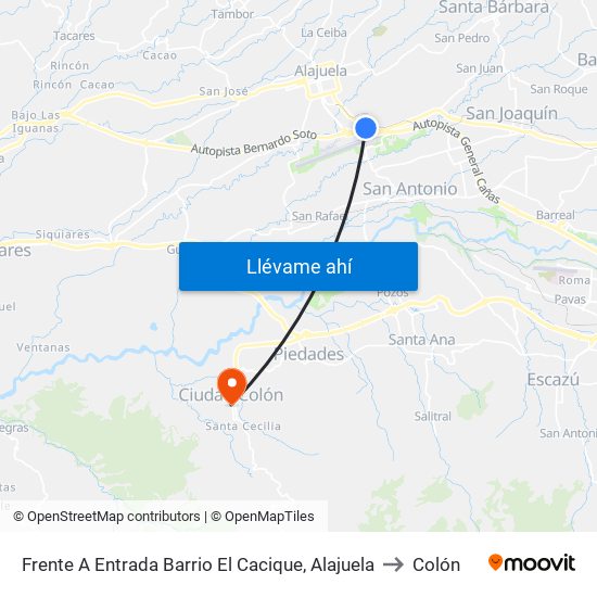 Frente A Entrada Barrio El Cacique, Alajuela to Colón map