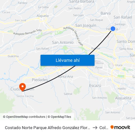 Costado Norte Parque Alfredo González Flores, Heredia to Colón map