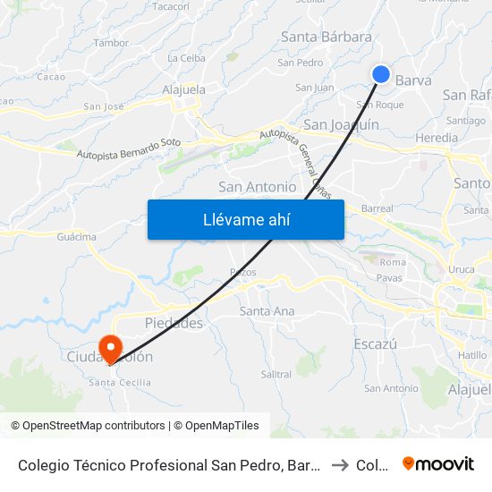 Colegio Técnico Profesional San Pedro, Barva to Colón map