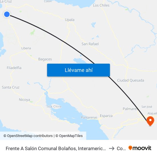 Frente A Salón Comunal Bolaños, Interamericana Norte La Cruz to Colón map