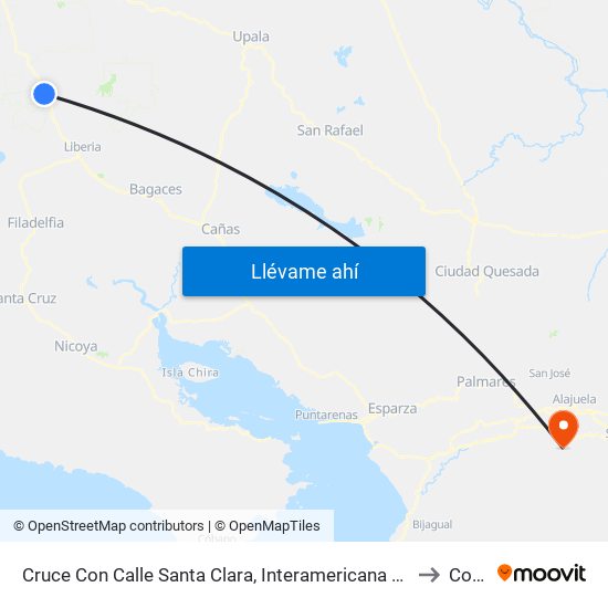 Cruce Con Calle Santa Clara, Interamericana Norte Liberia to Colón map