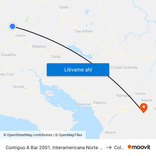 Contiguo A Bar 2001, Interamericana Norte Liberia to Colón map