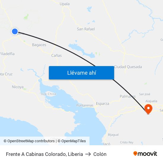 Frente A Cabinas Colorado, Liberia to Colón map