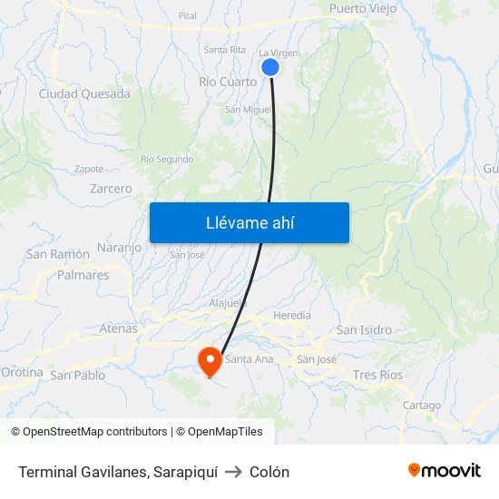 Terminal Gavilanes, Sarapiquí to Colón map