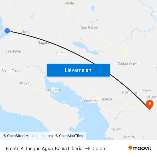 Frente A Tanque Agua, Bahía Liberia to Colón map
