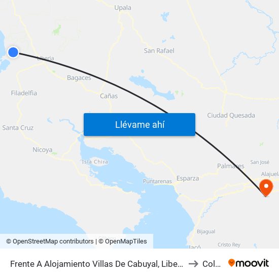 Frente A Alojamiento Villas De Cabuyal, Liberia to Colón map