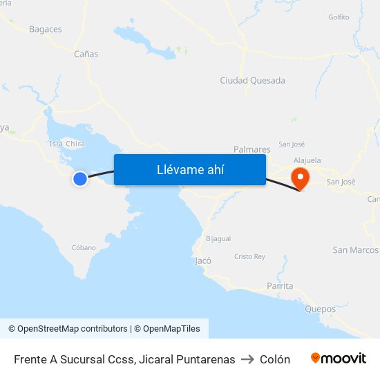 Frente A Sucursal Ccss, Jicaral Puntarenas to Colón map
